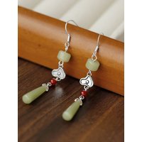 Retro ethnic style tassel auspicious clouds earrings for women Natural Hotan Jade Green Earring Cheongsam Hanfu Jewelry