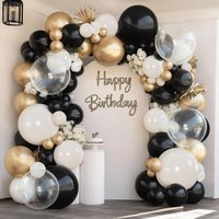 91Pcs Black Gold White Balloons Arch Kit White Sand Gold Clear Balloon Garland Kit for Wedding Anniversary Birthday Party Decor