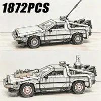 Zestaw techniczny 1872PCS Powrót do przyszłości Maszyny Czasu, samochód wyścigowy w skali 1:8 z 2 figurkami, model samochodu do samodzielnego montażu, kolekcjonerski MOC