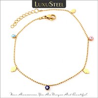 LUXUSTEEL 2022 Boho Anklets Stainless Steel Gold Color Enamel Round Evil Eye Leg Chain Summer Jewelry Gift For Women Girlfriend