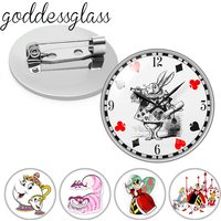 Alice in Wonderland White Rabbit Cheshire Cat Glass cabochon Brooch pinback button Bag Clothes Denim Jeans Lapel Pin Badge