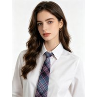 New tie free women's light blue yellow checkered college style student shirt versatile small items graduation photo accessories