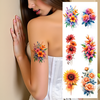 9pcs Colorful Flower Temporary Tattoos Stickers 3D Disposable Body Arm Tatoo Sticker Men Women Waterproof Fake Tatoos