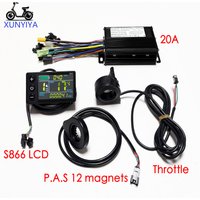 24V/36V/48V 20A Sine Wave Brushless Motor Controller 350W S866 Color LCD Display PAS 12 Magnets Throttle Kit, for Electric Bike