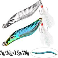 Metal VIB Leech Spinners Spoon Lures 7g 10g 15g 20g Artificial Bait With Feather Hook Night Fishing Tackle for Bass Pike Perch