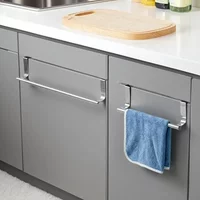 Door Back Towel Holder Rack, Stainless Steel No Drilling Kitchen Cabinet Cloth Hanging Storage Shelf Towel Bar