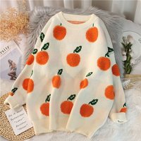 E-BAIHUI Frauen Orange Stickerei Pullover Kontrast Farbe Langarm Rollkragen Stricken Pullover Weibliche Herbst Mode Lose Jumper