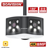 BOAVISION Outdoor 4K 8MP 180° Ultra Wide View Angle Panoramic WIFI Dual Lens Fixed IP Camera AI Human Detection Security Cam