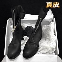Fashion Genuine Leather Chelsae Boots Front Zipper Black Mid-calf Square Heel Men Women Casual Versatile Slouch Short Boots