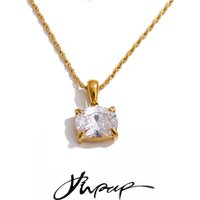 Yhpup Stainless Steel Cubic Zirconia Round Pendant Necklace Delicate Daily Glamorous Aesthetic Jewelry Wholesale