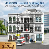 Krankenhaus-Bausteine-Set mit 17 Figuren, Stadtarchitektur, modulares Montagemodell, Heimdekoration, kreatives Spielzeug, Geschenke für Erwachsene und Kinder, 4958 Teile
