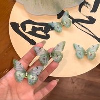2Pcs Green Butterfly Hair Clips Acrylic Barrettes with Rhinestone Detail for Girls Women Daily Hair Accessories