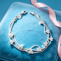 Cute 925 Sterling Silver charms heart Bracelet for Women lady, Fashion Jewelry, Wedding Party Accessories