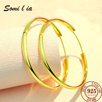 Somilia - New Collection Women's Hoop Earrings 24k Golden Plated 925 Sterling Silver 3.0mm Fashion Earrings CеŃŃŠ³Šø KолŃŃŠ°