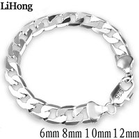 925 Sterling Silver Bracelet Sideways Silver Bracelet 6MM8MM10MM Bracelet Men & Women Jewelry image 4