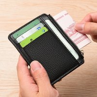 Fashion Mini ID Card Holders Bags Men/Women Business Credit Card Holder PU Leather Slim Bank Card Case Organizer Wallet Zipper