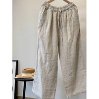 M-4XL Solid Color Pocket Drawstring Loose Straight Men's Pants Casual, Breathable and Comfortable Cotton and Linen Summer Pants