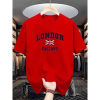Men's Summer Cotton Fashionable Casual Loose Plus Size London England Printed Sports Round Neck Short Sleeved T-shirt Top