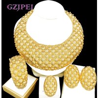 GZJPEI 2025 New Chunky Jewelry Set Africal Dubai 18K Gold Plated Irregular Statement Women Jewelry For Party Accessories