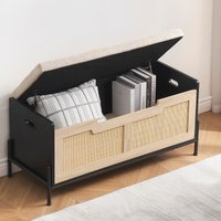 Farmhouse Entryway Bench with Storage, Home Ottoman with Padded Seat Cushion, End of Bed Bench for Bedroom Entryway