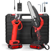 21V 6 Zoll elektrische Kettensäge und 25mm Akku-Gartenschere Set Holzspaltung Schneidemaschine Kit Handheld Holzbearbeitungswerkzeug