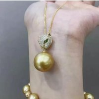 Bestselling AAAAA 11-12mm 10-11mm 12-13mm Natural Round south sea gold Pearl Pendant Necklace 18inch 925S