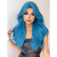 28Inch Sea Blue Color Synthetic Wigs Middle Part Long Natural Wavy Hair Wig For Women Cosplay Drag Queen Party Heat Resistant