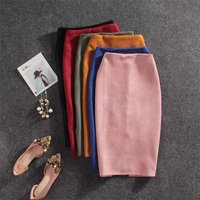 Autumn Winter High Waist Bodycon Vintage Suede Split Thick Stretchy Skirts Women Skirts Suede Solid Color Pencil Skirt Female