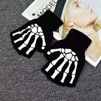 1/2/4/5/6pair Halloween Style Gloves Luminous Horror Skull Bone Skeleton Half Gloves Novelty Unisex Mittens Winter Warmer Gloves