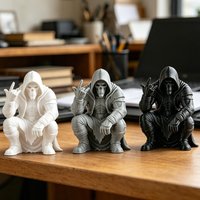 Creativity Hooded Skull Figurine Ornaments Squatting Gothic Grim Reaper Statue Handicraft Desktop Ornament for Home Office Decor