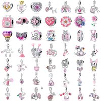 Charm Pink 925 Silver Penguin Butterfly Car Earphone Pendant,Suitable for Original European Bracelet DIY Women's Jewelry Gifts