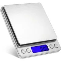 Pocket Case Digital Scale Electronic Weight Scales 3kg 0.1g / 500g 0.01g Jewelry Scale Food Kitchen Balance Silver With 2 Tray