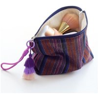 retro striped tassel zipper makeup bag, women's travel storage bag, large capacity fashion makeup bag, toiletry bag