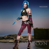 LOL Jinx Cosplay Costume Anime LOL Arcane Jinx Cosplay Uniform Outfits 130cm Wig Halloween Carnival Suit High Quality Costume