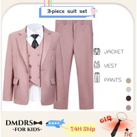 Kids Tuxedo Set 4PC | Jacket Vest Dress Pants Tie | Boys 3-14 | Pageant Party | Ships Today! Toddler to Youth 3-14 | Wedding