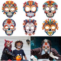 6pcs Mexican Holiday Day Of The Dead Paper Mask Zombie Skeleton Bone Flower Leaf Masquerades Party Mask For Mexican Cosplay