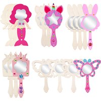 Wooden Cartoon Mermaid Unicorn Butterfly Shaped Mini Handheld Mirror Unfinished Princess Mirror Crafts DIY Painting Mirror Toys