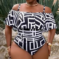 2026 Large Plus Size One Piece Swimsuit Women Strappy Printed Ruffle Swimwear Female Bathers Bathing Swimming Swim Suit 4XL