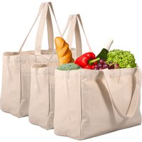 2/3Pcs Canvas Grocery Bag Large Capacity Grocery Shopping Bag Washable Grocery Tote Bag Camping Foods Bag with 6 Inner Pockets