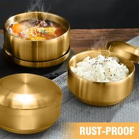 304 Stainless Steel Rice Bowl with Lid Double Wall Heat-Resistant Soup Bowl Portable Food Bowl for Home Dining Meal Snacks Box