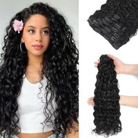 Water Wave Clip In Human Hair Extensions 120 Grams Jet Black Curly Clip In Extensions for Women 7pcs Double Weft Remy Hair