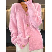 plus Size Pink Single-Button Open Cardigan Sweater for Spring Autumn Suitable One Piece Comfortable Soft Colorful Knitwear