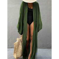 Women's Summer Boho Ethnic Style Solid Color Open Front Kimono Cardigan with Waist Belt, Beach Cover Up, Bikini Shawl for Seasid