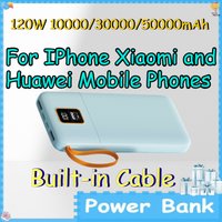 120W 10000/30000/50000mAh Power Bank with Built-in Cable for IPhone Xiaomi and Huawei Mobile Phones Powerbank