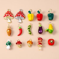 Leslie 5pcs Cute Vegetables Mini Corn Eggplant Mushroom Pepper Dangle Charm Beads for Brand Sterling Silver Bracelet Making DIY
