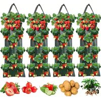 1-4pc Hanging Strawberry Planting Bag Fruit Vegetable Breathable Grow Bag Foldable Storage Indoor Outdoor Yard Garden Home Decor