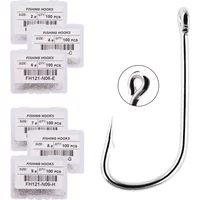 100pcs Fishing Hooks Pint Hook with Eyes Sea Hook Stainless Steel White Big Extra Long Shank Owner Fishhook Fishing Tackle Box