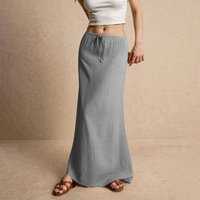 Women's Basic Versatile Drawstring Low Waist A Line Casual Skirts Sexy Tight Solid Color Bodycon Long Maxi Skirts