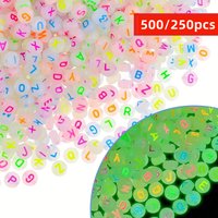 500/250pcs 4*7 mm Glowing Acrylic Beads Glow in the Dark Beads Colorful "A-Z" Letters Round Spacer Beads for DIY Jewelry Making