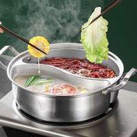 Stainless Steel Divided Hot Pot Thicken Binaural Handle Chinese Soup Hotpot Rust-proof with Glass Lid Yuanyang Pot Commercial